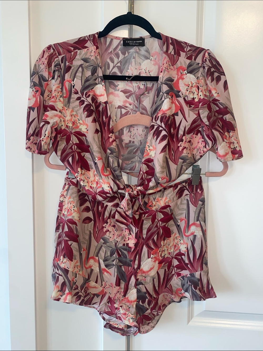 🦩🌴Cutest Zara Floral Flamingo Short Sleeve and Shorts Set